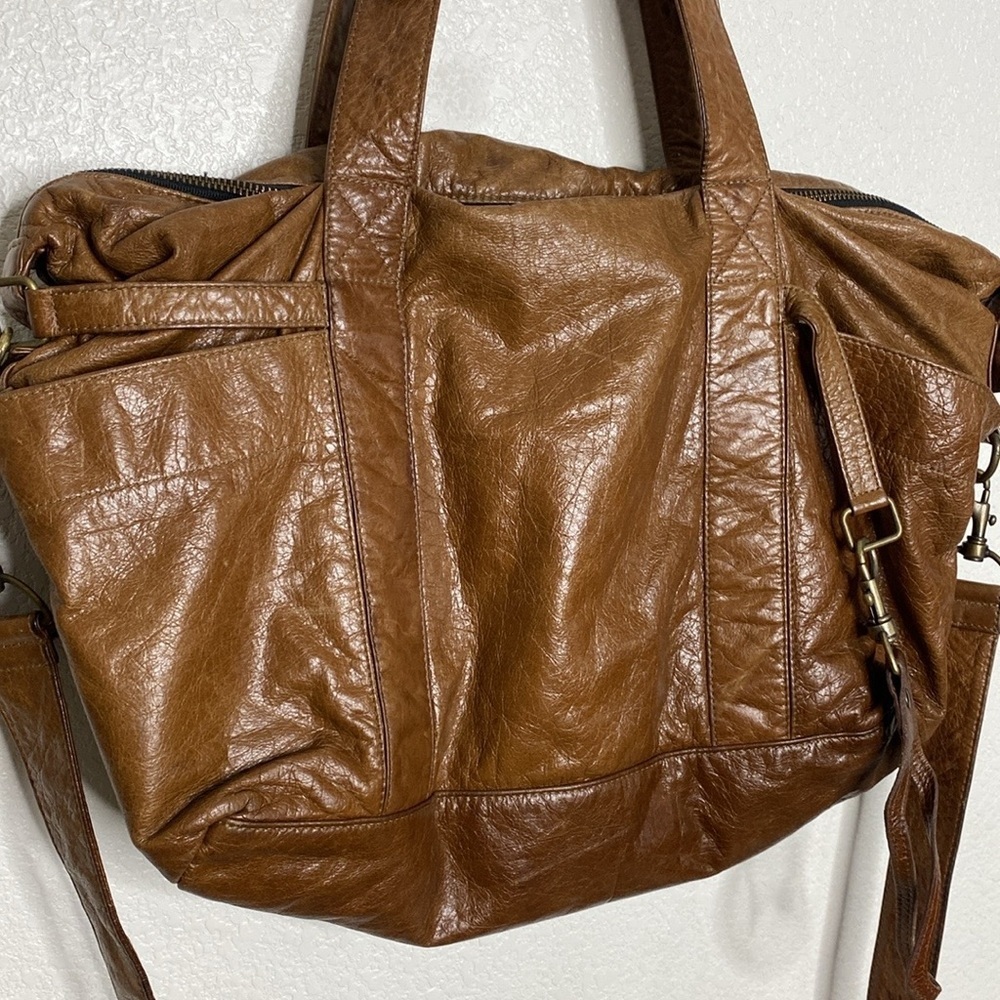 Not Rational Large Diaper/Day Brown Leather Bag with Adjustable Straps - Picture 2 of 11